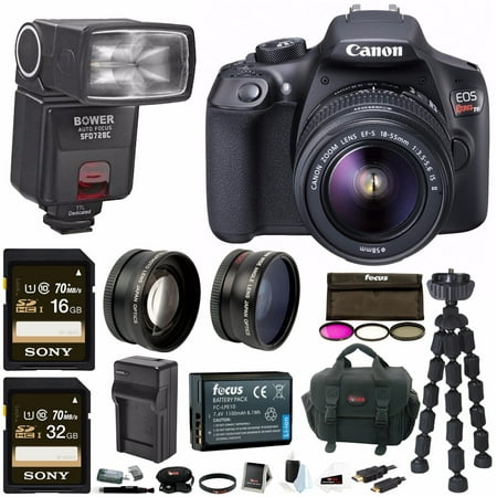 Canon T6 EOS Rebel DSLR Camera w/ EF-S 18-55mm IS II Lens & Zoom TTL Flash Gun Bundle