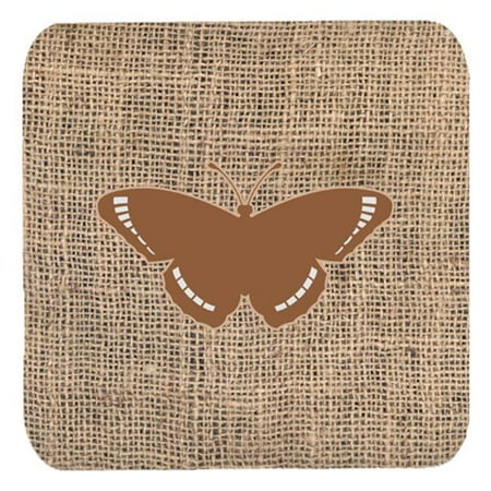 Butterfly Burlap and Brown Foam Coasters Set - 4