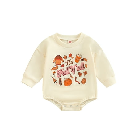 Meihuida Baby Girls Boys Halloween Casual Romper Beige Long Sleeve Letter Ghost Print Romper