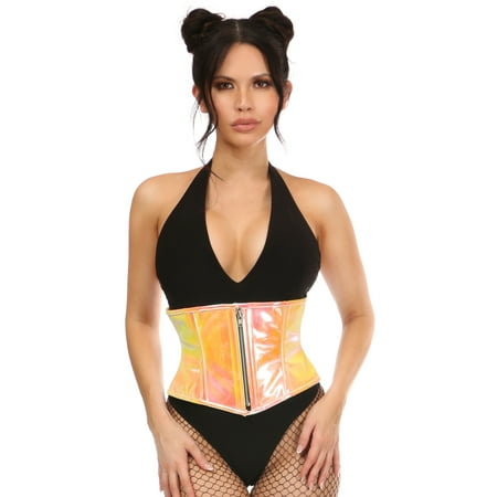 Top Drawer Yellow/Pink Holo Steel Boned Mini Cincher