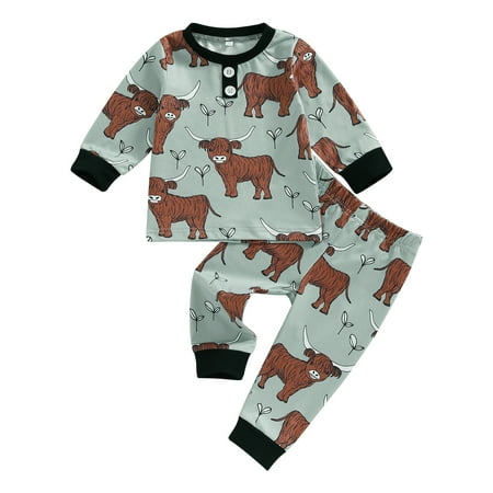 Infant Baby Spring Clothes Set Cartoon Cattle Print Long Sleeve O-Neck Button Tops + Elastic Waist Trousers 0-24 Months
Infant Baby Spring Clothes Set Cartoon Cattle Print Long Sleeve O-Neck Button Tops + Elastic Waist Trousers 0-24 Months