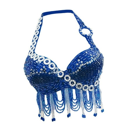 Womens Belly Dance Bra Shiny Beaded Fringe Festival Party Samba Costume