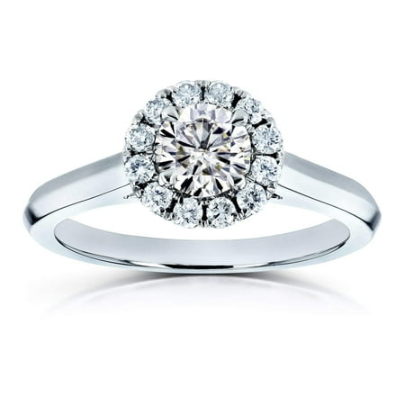 Moissanite (FG) and Diamond Halo Cathedral Setting Engagement Ring 3/4 CTW 14k White Gold, 11