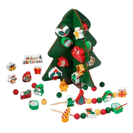 TOYMYTOY 1 set of Christmas Beading Ornaments Wooden Toys Kids DIY Christmas Gifts