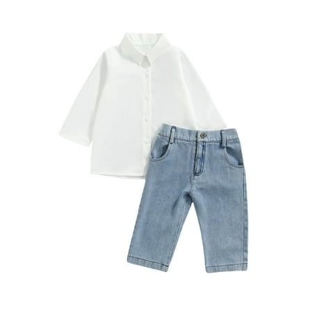 IZhansean 2PCS Toddler Baby Girl Outfits Long Sleeve Lapel Neck Button-up Shirts Top + Denim Jeans Pants Fall Winter Clothes White 18-24 Months
IZhansean 2PCS Toddler Baby Girl Outfits Long Sleeve Lapel Neck Button-up Shirts Top + Denim Jeans Pants Fall Winter Clothes White 18-24 Months