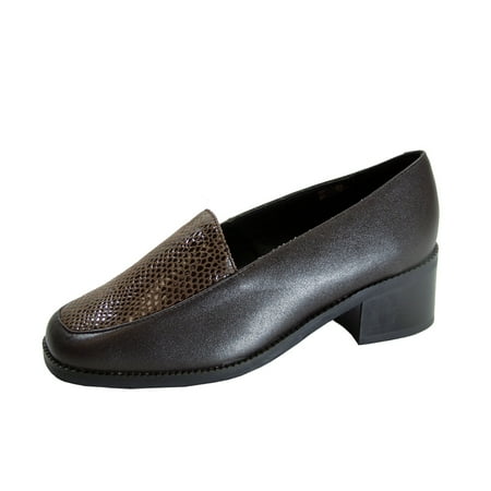 PEERAGE Zula Women s Wide Width Leather Animal Print Slip-on Shoes BROWN 7