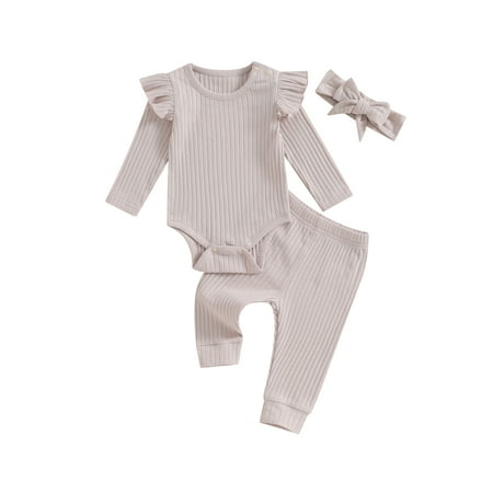 Frobukio Newborn Baby Girls 3Pcs Outfits Long Sleeve Ribbed Romper Pants Headband Set Infant Clothes
Frobukio Newborn Baby Girls 3Pcs Outfits Long Sleeve Ribbed Romper Pants Headband Set Infant Clothes