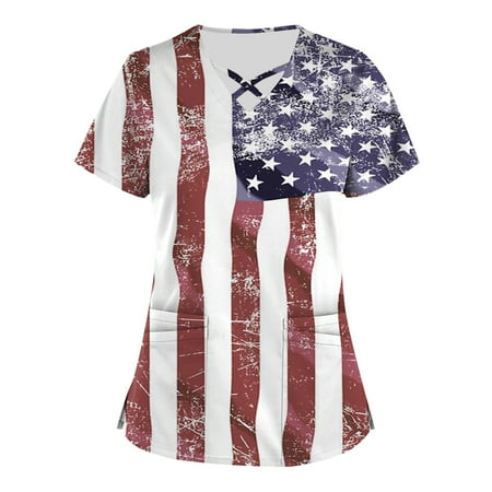 Hanas Women s Top Fashion Summer Plus Size Independence Day Printed Scrub Working Uniform Tops For Women Cross V-Neck Short Sleeve Fun T-Shirts Workwear Tee With Pockets Blue/L
Hanas Women s Top Fashion Summer Plus Size Independence Day Printed Scrub Working Uniform Tops For Women Cross V-Neck Short Sleeve Fun T-Shirts Workwear Tee With Pockets Blue/L