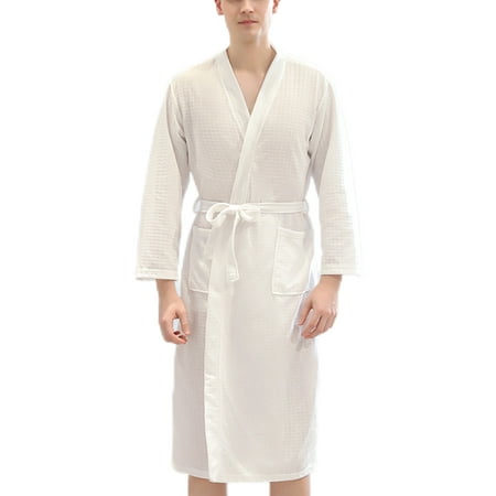 Wrcnote Unisex Adults Long Sleeve Belted Dressing Gown Loose Bedroom Bathrobe V Neck Sleepwear with Pockets White XL 
Wrcnote Unisex Adults Long Sleeve Belted Dressing Gown Loose Bedroom Bathrobe V Neck Sleepwear with Pockets White XL