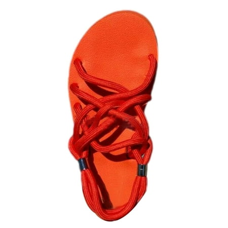 Women' s Sandals Summer Flat Braided Rope Sandals Beach Shoes