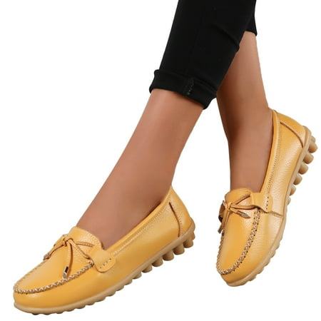 uikmnh Women Shoes Fashion Womens Breathable Lace Up Shoes Flats Casual Shoes Yellow 8