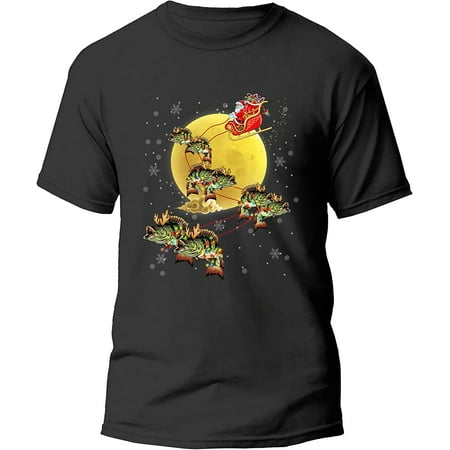 Santa Claus Riding Mouth Bass Christmas Pajama Fishermen T-Shirt