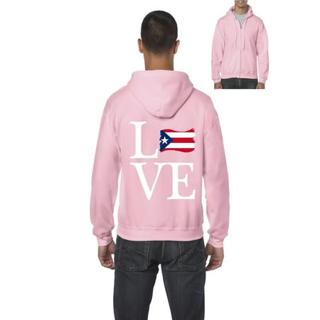 Love Puerto Rico Flag Men's Full-Zip Hooded Sweatshirt