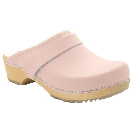 BJORK Maja Open Back Wood Leather Clogs (Pink - EU36)