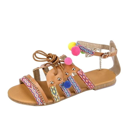 Sandals Women s Bohemian Fish Mouth Ball Flat Sandals