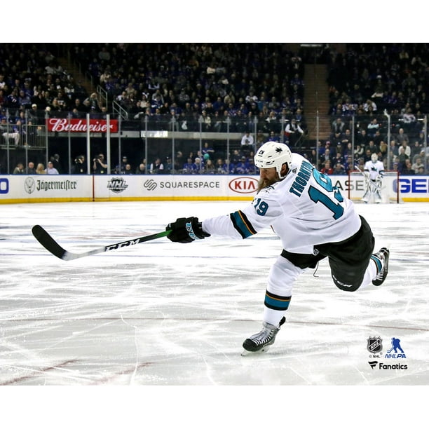 Joe Thornton San Jose Sharks Unsigned White Jersey Shooting Photograph