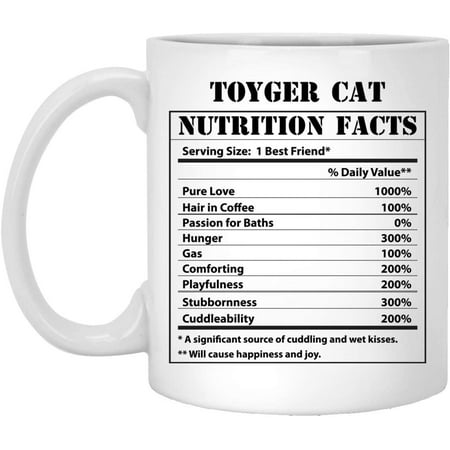 Funny Toyger Cat Nutritional Facts Coffee Mug Kitten Lovers Birthday Gifts 2022 Christmas Nutrition Cup Ceramic White 11oz
Funny Toyger Cat Nutritional Facts Coffee Mug Kitten Lovers Birthday Gifts 2022 Christmas Nutrition Cup Ceramic White 11oz