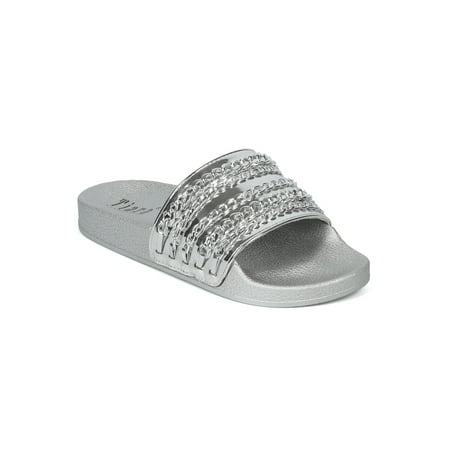 Women Metallic/Patent Chained Open Toe Footbed Sandal Slide 18163