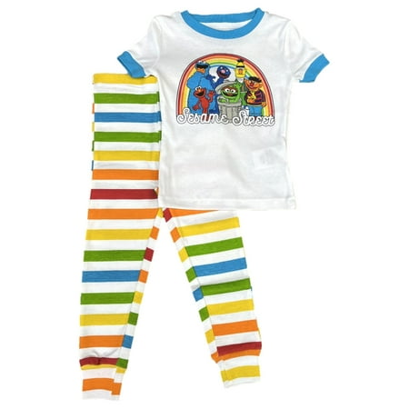 Sesame Street Toddler Boys Colorful Stripe Cotton Pajamas Elmo Sleep Set 2T