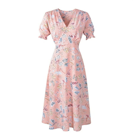 Puff Sleeve Floral Dress Womens Fashion Casual V-Neck Chiffon Floral Boho Beach Short Sleeve Dress Knee Length
Puff Sleeve Floral Dress Womens Fashion Casual V-Neck Chiffon Floral Boho Beach Short Sleeve Dress Knee Length