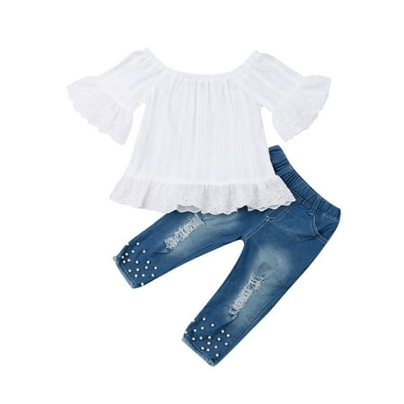 Toddler Kids Baby Girls Lace Off-Shoulder T-Shirt Elegant Princess Tops Denim Pants Jeans Outfit Set
Toddler Kids Baby Girls Lace Off-Shoulder T-Shirt Elegant Princess Tops Denim Pants Jeans Outfit Set