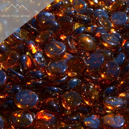 Fire Pit Glass - Dark Amber Reflective Fire Glass Beads 3/4" - Brown Reflective Fire Pit Glass Rocks - Blue Ridge Brand? Reflective Glass Beads for Fireplace and Landscaping 3, 5, 10, 20, 50 Pounds