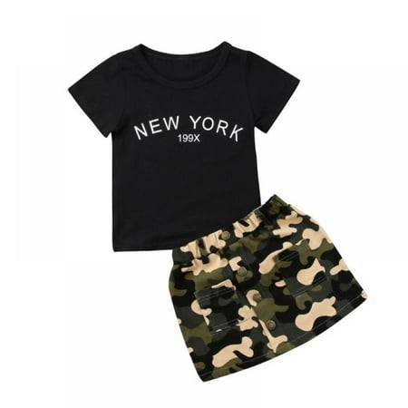 Toddler Baby Girls Camouflage Outfit Black Letter Tops T-Shirt + Skirt Dress Shorts Summer 2PCS /Set
Toddler Baby Girls Camouflage Outfit Black Letter Tops T-Shirt + Skirt Dress Shorts Summer 2PCS /Set