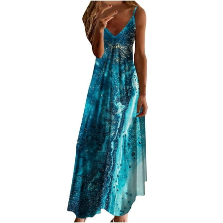 Sweater Dress for Women Womens Dresses Women s Maxi Dresses Summer Casual V-Neck Sleeveless Vacation Beach Long Dress Summer Savings Clearance 2022 Summer Dresses Cocktail Dress Blue S