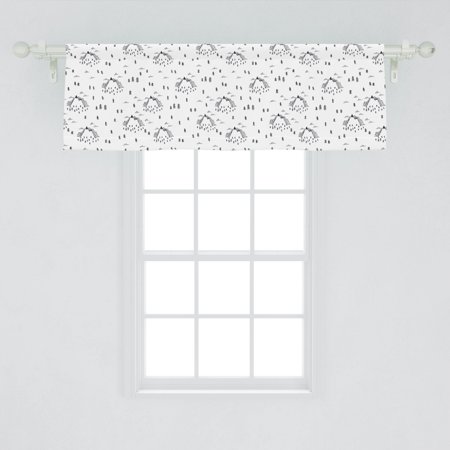 Landscape Window Valance, Simple Design of Mountain Peaks on Foggy Backdrop with Spruce Trees, Curtain Valance for Kitchen Bedroom Decor with Rod Pocket, by Ambesonne
