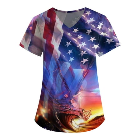 TKing Fashion Womens Scrubs Plus Size Loose Short Sleeve Printed Tops Summer V Neck Pocket Work Uniform Blouses Blue L
TKing Fashion Womens Scrubs Plus Size Loose Short Sleeve Printed Tops Summer V Neck Pocket Work Uniform Blouses Blue L