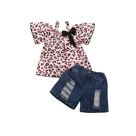 Carolilly Kids Leopard Print Short Sleeve Off Shoulder Tops+Ripped Denim Shorts
Carolilly Kids Leopard Print Short Sleeve Off Shoulder Tops+Ripped Denim Shorts
