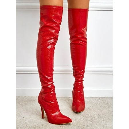 Women Croc Embossed Over Knee Stiletto Heeled High-Tight Boots Women‘s Footwear
Women Croc Embossed Over Knee Stiletto Heeled High-Tight Boots Women‘s Footwear