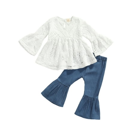 Sunisery Autumn Infant Kids Girls Clothes Sets Lace Floral Long Ruffles Sleeve T-Shirts Denim Flare Pants White Blue 4-5 Years
Sunisery Autumn Infant Kids Girls Clothes Sets Lace Floral Long Ruffles Sleeve T-Shirts Denim Flare Pants White Blue 4-5 Years