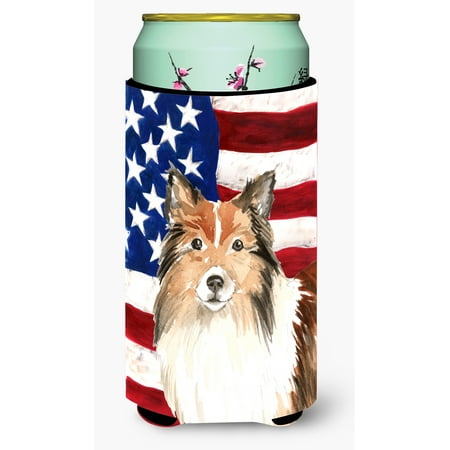 Patriotic USA Sheltie Tall Boy Beverage Insulator Hugger CK1716TBC