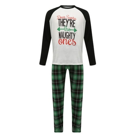 hirigin Matching Family Christmas Pajamas Letter Raglan Tops + Plaid Pants