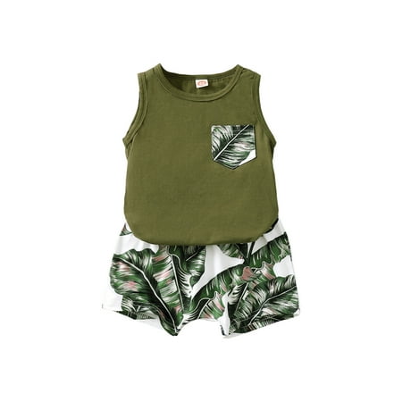 Baby Boys Outfits Banana Leaf Pocket Sleeveless T-shirt Top +Banana Leaf Print Shorts 2Pcs Clothes Set 6-9 Months Green
Baby Boys Outfits Banana Leaf Pocket Sleeveless T-shirt Top +Banana Leaf Print Shorts 2Pcs Clothes Set 6-9 Months Green