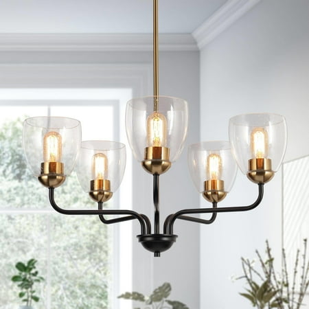 Modern Farmhouse 5-Light Black Gold Chandelier Glass Pendant Lights for Dining Room - 24.5 D x 12.5 H
Modern Farmhouse 5-Light Black Gold Chandelier Glass Pendant Lights for Dining Room - 24.5 D x 12.5 H