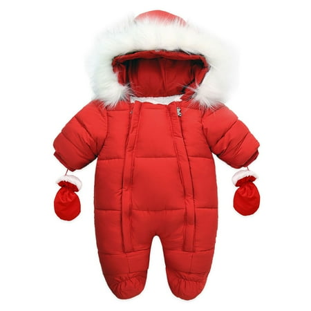 Carolilly Babies Thermal Clothes Set Solid Color Hooded Romper and Gloves