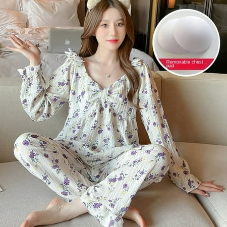 DanceeMangoo Autumn Winter Womens Pajamas with Chest Pad Knitting Long-sleeved Trousers Two-piece Set Bubble Cotton Soft Homewear Suit Women
DanceeMangoo Autumn Winter Womens Pajamas with Chest Pad Knitting Long-sleeved Trousers Two-piece Set Bubble Cotton Soft Homewear Suit Women