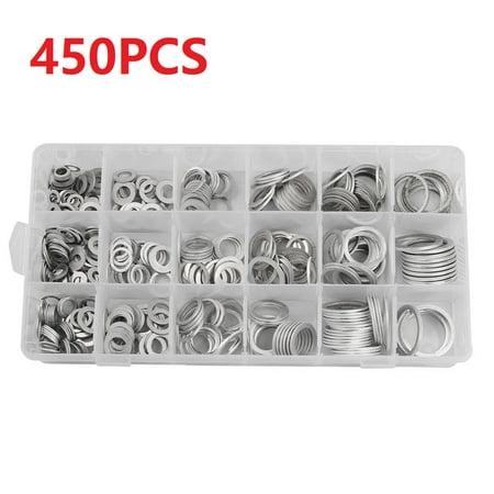 GLFSIL 450pcs Aluminum Flat Gaskets for Washers Assorted Metal Gaskets Sealing Rings
