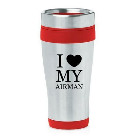 Red 16oz Insulated Stainless Steel Travel Mug Z176 I Love My Airman Airforce MIP