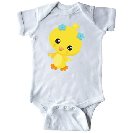 Inktastic Cute Little Chicken Chicken With Blue Flowers Gift Baby Girl Bodysuit
