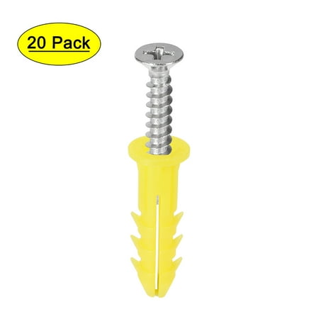 6mmx26mm Expansion Pipe with Screws Plastic Yellow 20 Pack