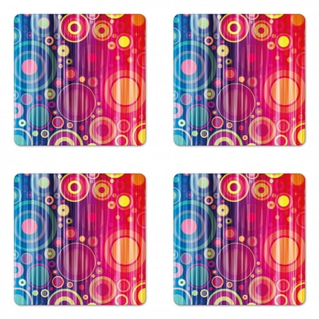 

Art Coaster Set of 4 Grunge Inspired Abstract Vivid Circles Forming Expression Psychedelic Art Square Hardboard Gloss Coasters Standard Size Royal Blue Red by Ambesonne