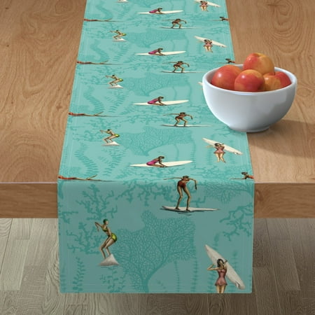 Table Runner Mid Century Modern Hawaii Surf Weed Tropical Seascape Cotton Sateen