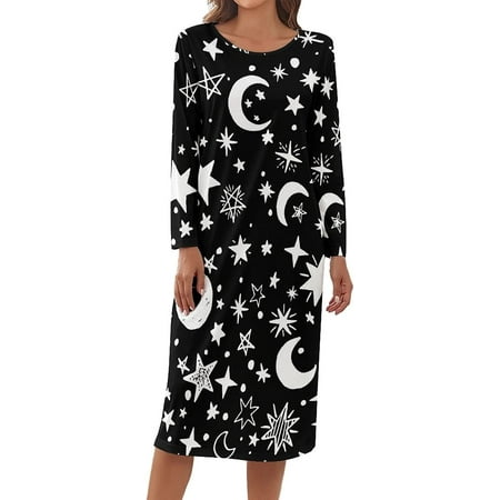 Moons and Stars Women s Nightgown Loose Soft Sleep Shirt Long Sleeve Loungewear Casual Pajama Sleepwear
Moons and Stars Women s Nightgown Loose Soft Sleep Shirt Long Sleeve Loungewear Casual Pajama Sleepwear