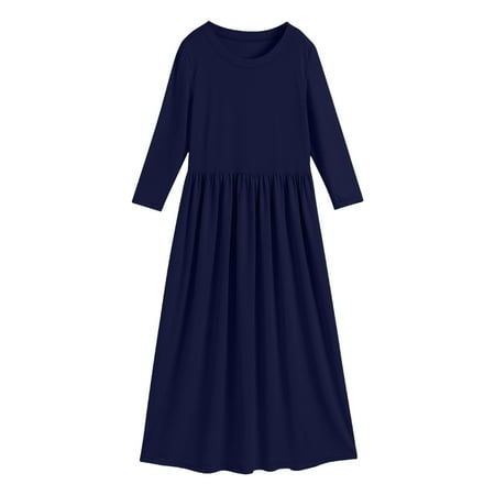 

2DXuixsh Girls Size 10 Christmas Dress Toddler Girl Long Sleeve Scoop Neck Soild Loose Casual Daily Wear Long Maxi Princess Dress Big Girl Size 12 Dresses Navy Size 80