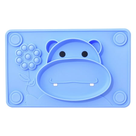 Egmy Calf Children S Silicone Dinner Plate Infant Non-Slip Suction Cup Bowl Baby Cartoon Complementary Food Divided Tableware Blue One Size