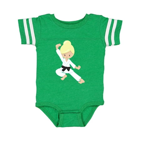 Inktastic Cute Girl Blonde Hair Black Belt Karate Pose Gift Baby Girl Bodysuit