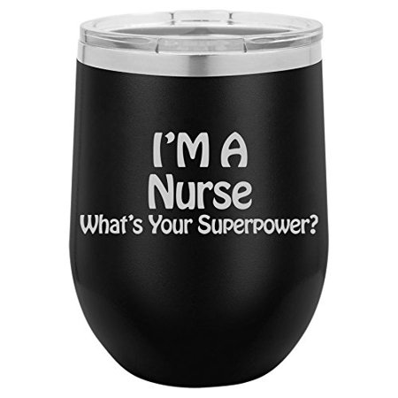 12 oz Double Wall Vacuum Insulated Stainless Steel Stemless Wine Tumbler Glass Coffee Travel Mug With Lid Nurse Super Power (Black)
12 oz Double Wall Vacuum Insulated Stainless Steel Stemless Wine Tumbler Glass Coffee Travel Mug With Lid Nurse Super Power (Black)